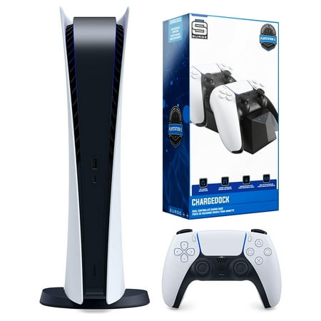 Sony Playstation 5 Digital Version Console with Dual Charging Dock Station Bundle