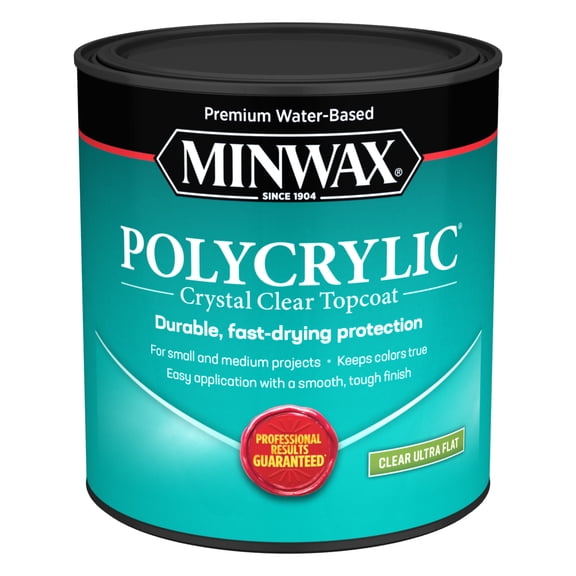 Minwax Polycrylic Protective Finish, Clear Ultra Flat, Clear, 1 Quart
