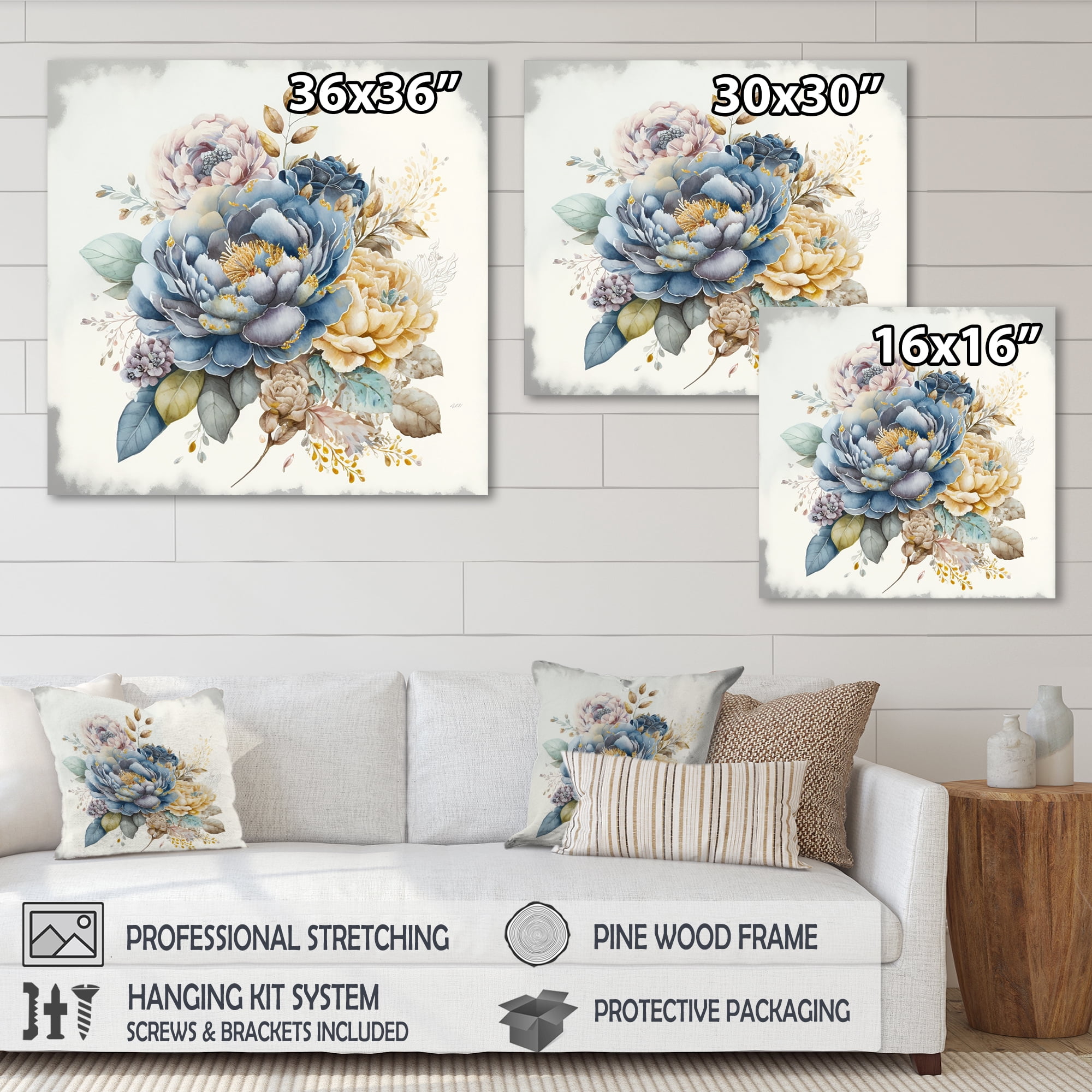 Designart Cool Tone Blooming Bouquet III Canvas Wall Art
