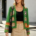 thumbnail image 6 of Otvok Long Sleeve Boho Crochet Sweater Cover Up, Women Granny Square Floral Open Front Hollow Knit Cropped Cardigan, 6 of 7