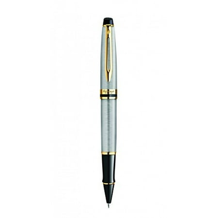 Waterman Expert Stainless Steel with Golden Trim, Rollerball Pen with Fine Black refill (S0951980)