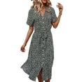 thumbnail image 6 of Women's Button Midi Dress,Short Sleeve Polka Dot Floral Print Shirt Dress Bohemian Summer Beach Party A-line Dress, 6 of 10