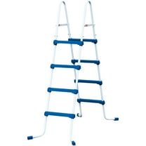 CSPP 48 Inch SureStep 3 Stair Lightweight Steel Outdoor Above Ground Swimming Pool Ladder with Non Slip Feet for Outdoor Use, Blue/White