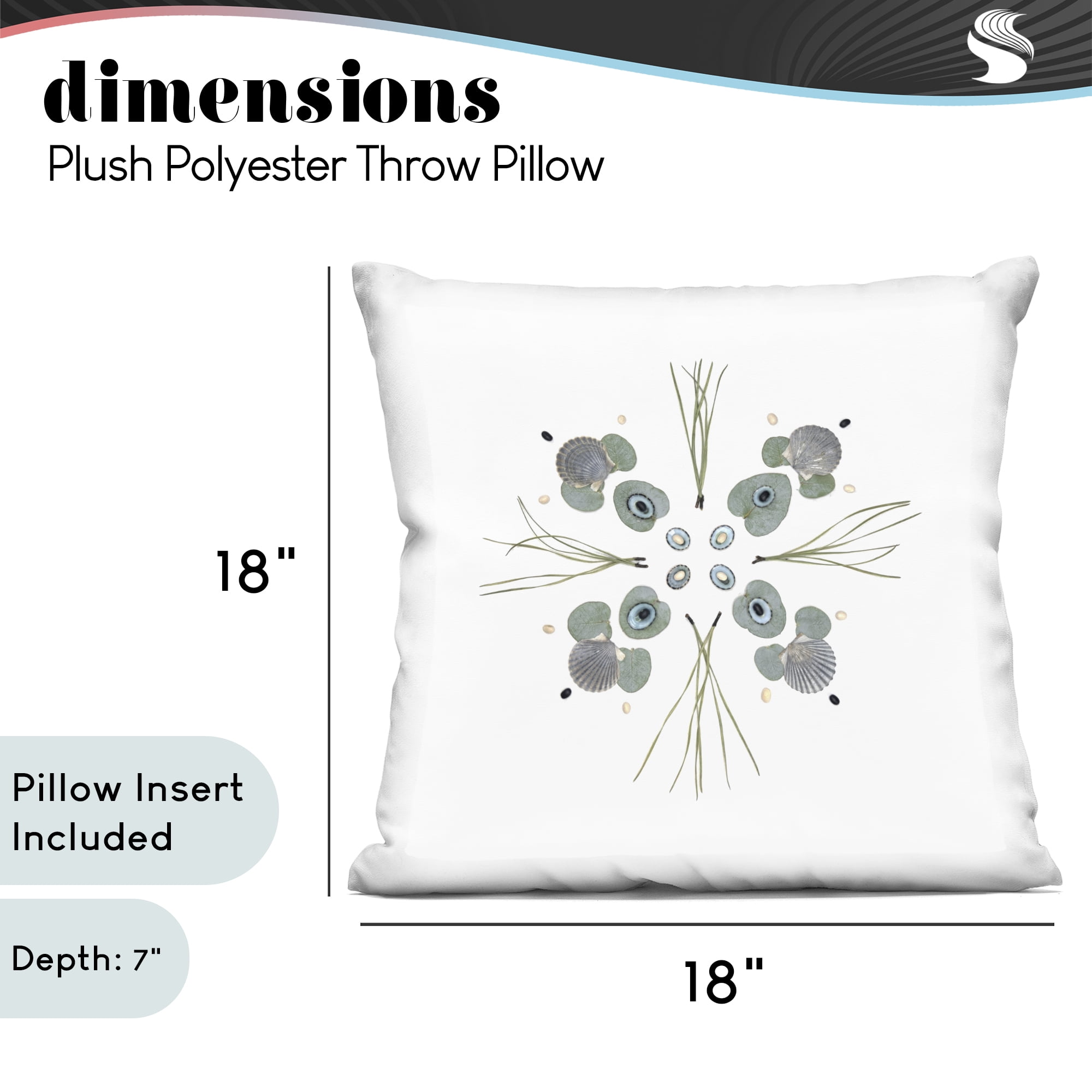 Stupell Industries Seashell & Leaf Symmetry Decorative Printed Throw Pillow, design by Beth Adoette, 18 x 7 x 18