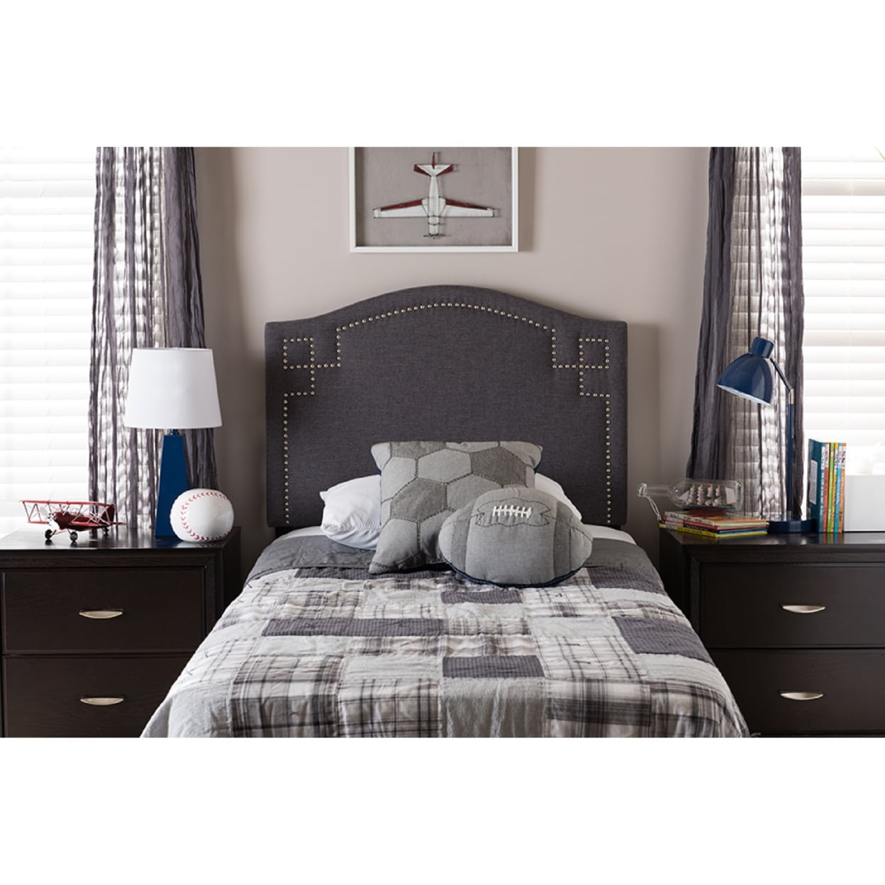 Baxton Studio Aubrey Modern and Contemporary Dark Grey Fabric Upholstered Twin Size Headboard,Wholesale Interiors