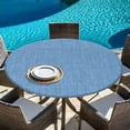 thumbnail image 6 of Blue Burlap Texture Round Tablecloth, Fitted Table Cover with Elastic for 45"-54" Round Tables, Farmhouse Vintage Blue Table Cloth Outdoor Indoor Dinning Party Waterproof Tablecloths, 6 of 7