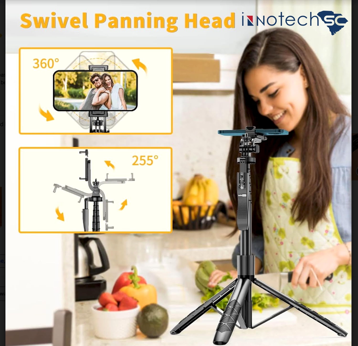 INNOTECHSC All in One 60" Video Tripod with Wireless Remote 360°, Black