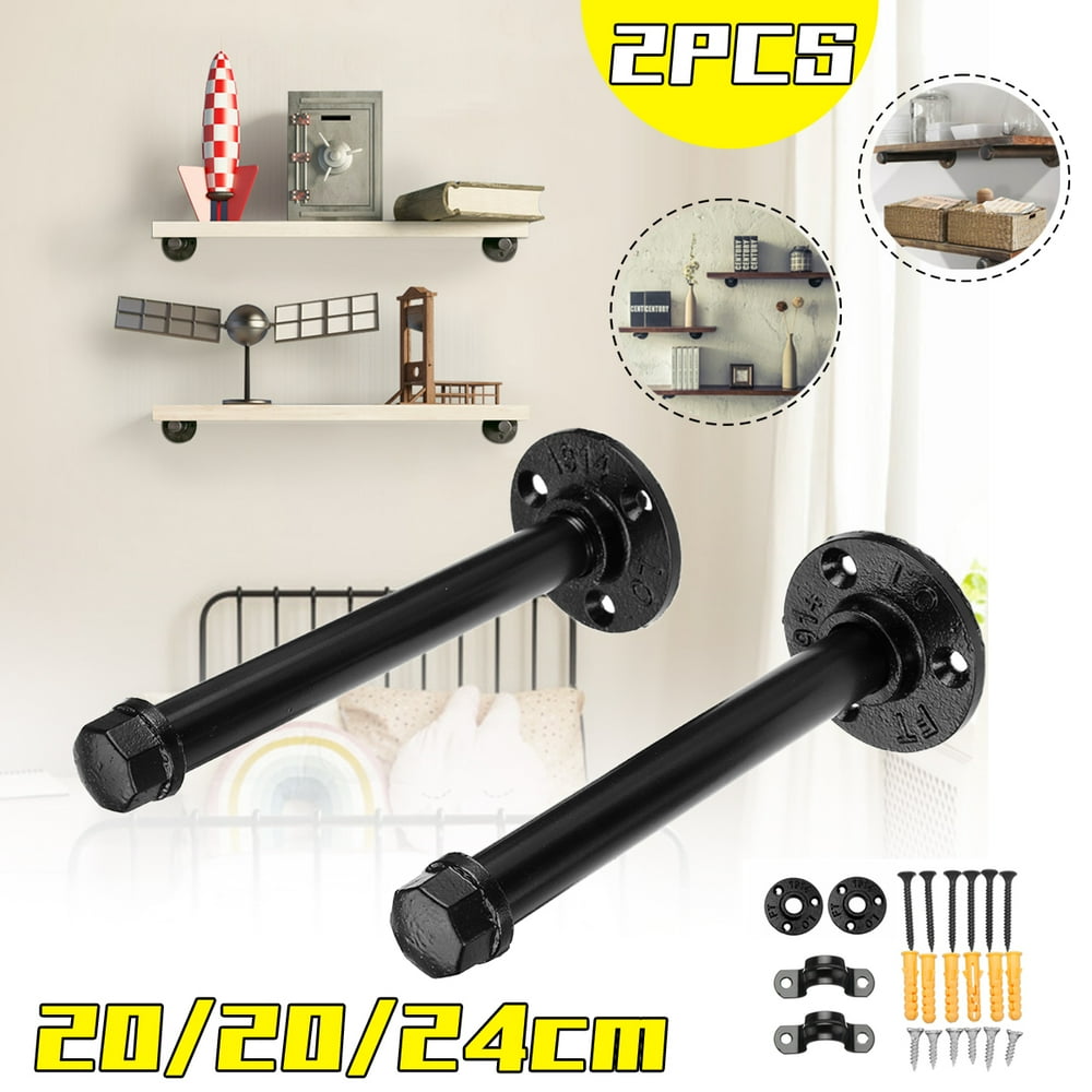 9.5 inch Rustic Black Iron Pipe Shelf Brackets Retro Industrial Wall
