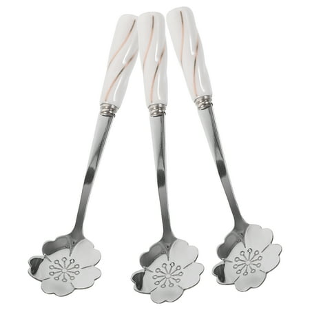 

3 Pcs Stainless Steel Spoons Ceramic Handle Cake Spoon Petal Shaped Heads Stirring Coffee Spoons for Honey Milk Tea Cocktail Dessert - Cherry Blossom (White Gold)