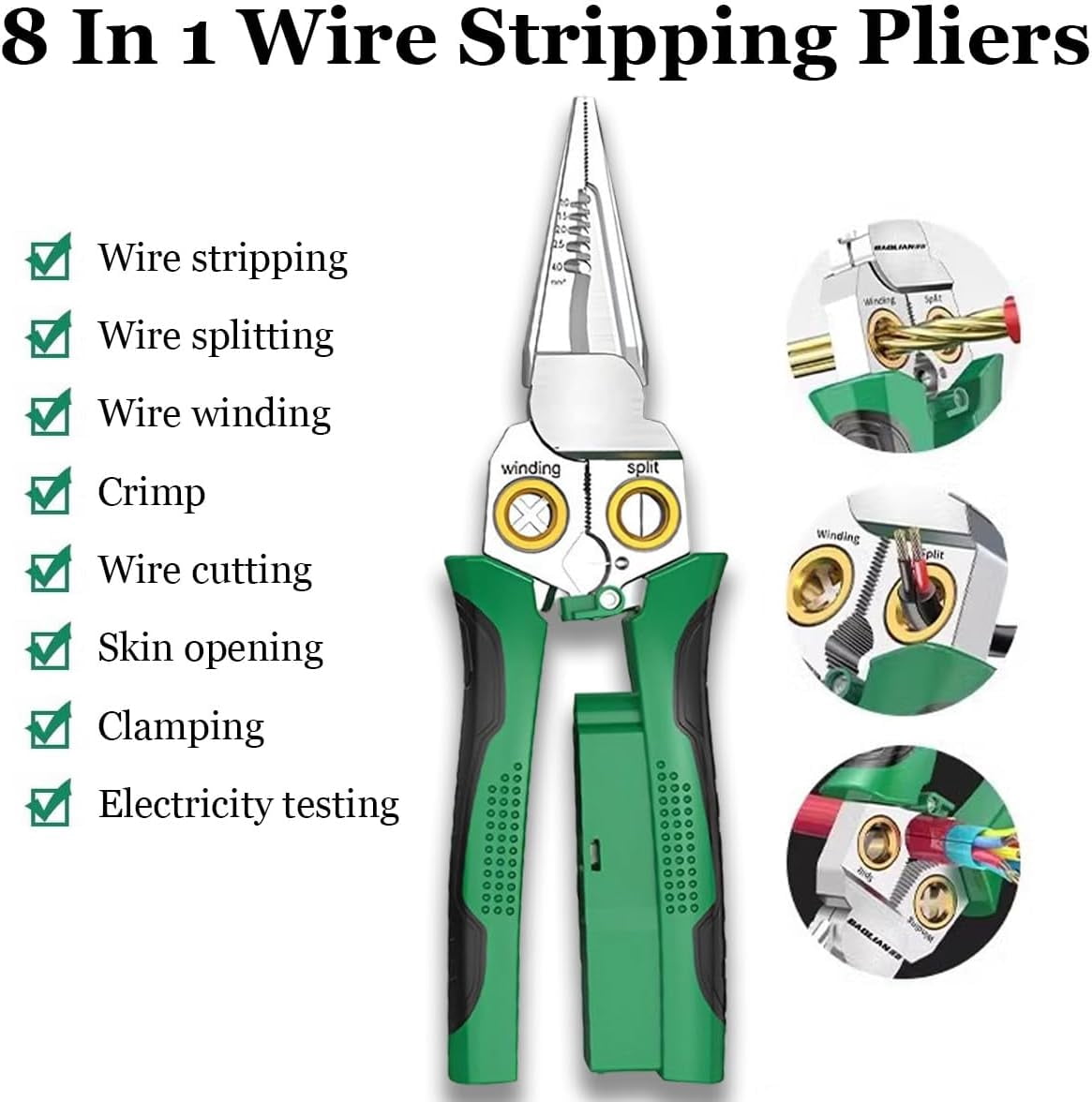 Voltmaster 8-In-1 Tool, Outdoorfun 8 In 1 Wire Stripper With Voltage Tester, 8-In-1 Heavy Duty Wire Stripper Pliers for Cutting and Pulling Wires Cable Scissors, Voltage Tester Pliers