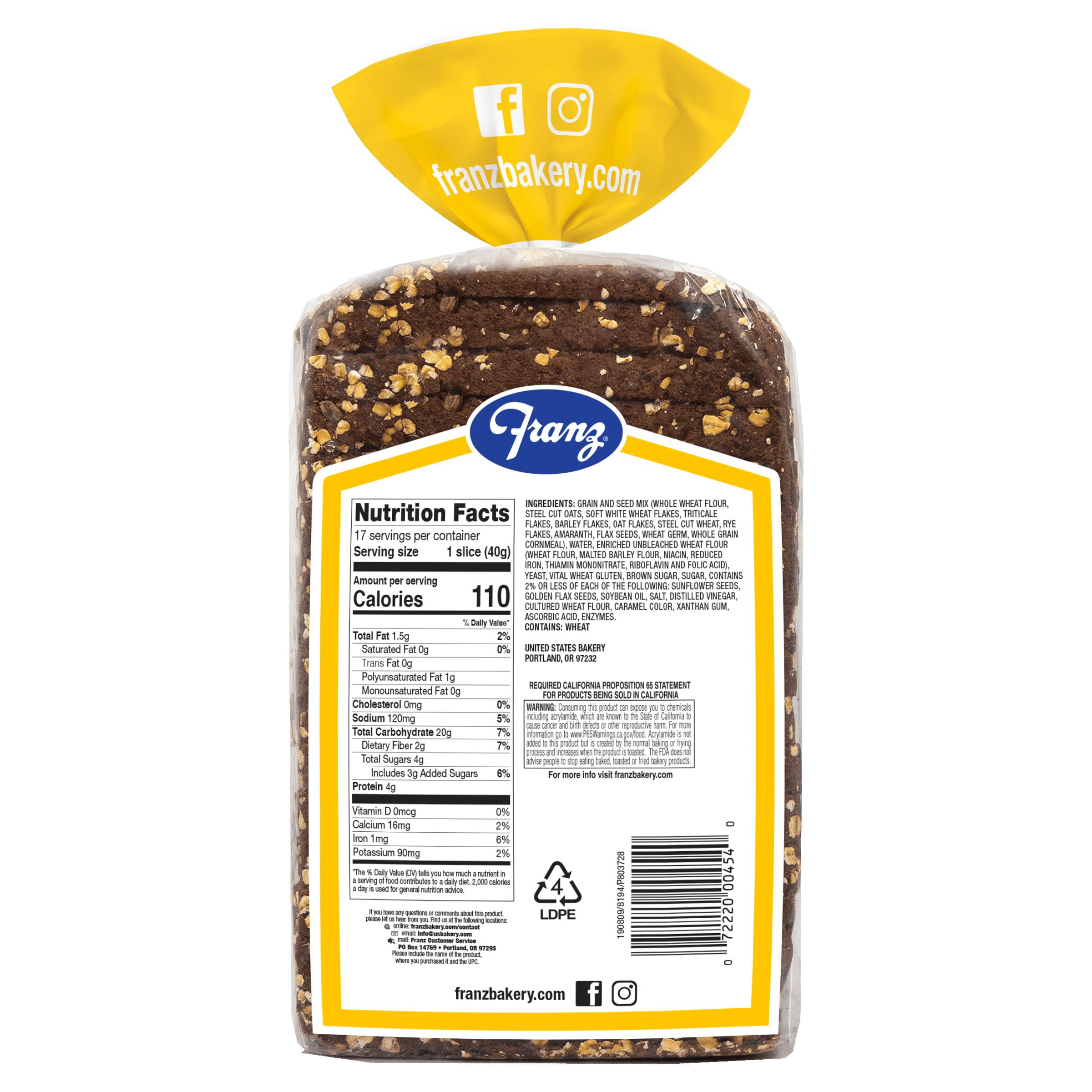 Franz Columbia River Sweet Dark Whole Grain Bread, 24 oz