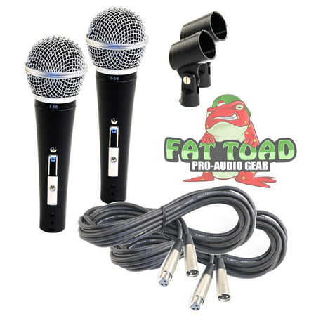 Vocal Microphones with XLR Mic Cables & Clips (2 Pack) by Fat Toad Cardioid Dynamic Handheld, Unidirectional for Studio Recording, Live Stage Singing, DJ, Karaoke Pro Audio 2 ft Mic Cords, 3-Pin