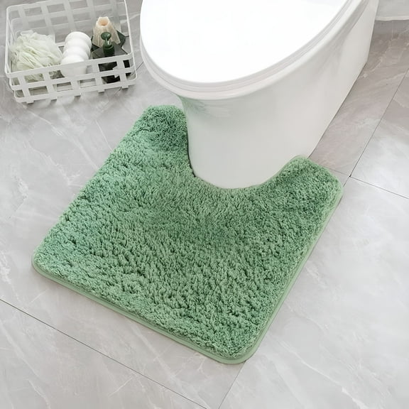 LAMIRO Microfiber Toilet Bath Mat U-Shaped Contour Shaggy Rugs Non Slip Extra Thick Soft Absorbent Water for Bathroom Commode Machine Washable(20x20",Sage Green)