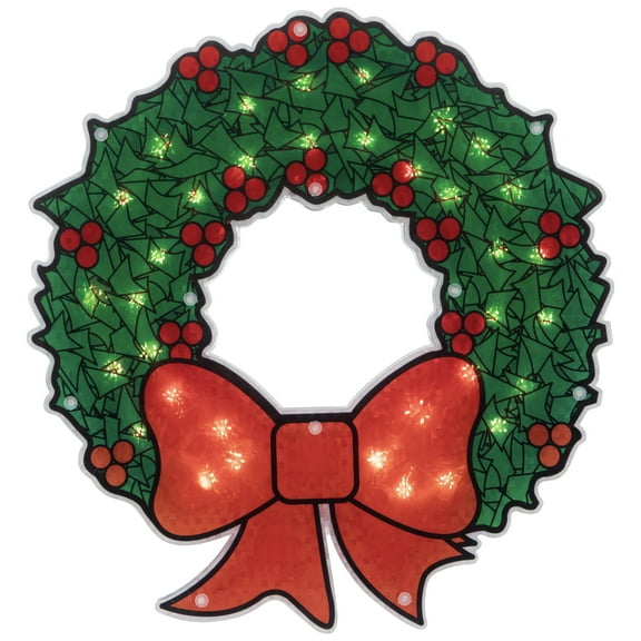 Northlight Lighted Holographic Christmas Wreath Window Silhouette Decoration - 15"
