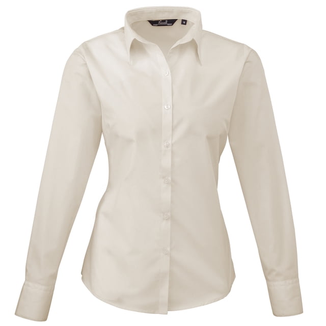 Premier - Camisa lisa de popelín de manga larga para mujer (Plata)