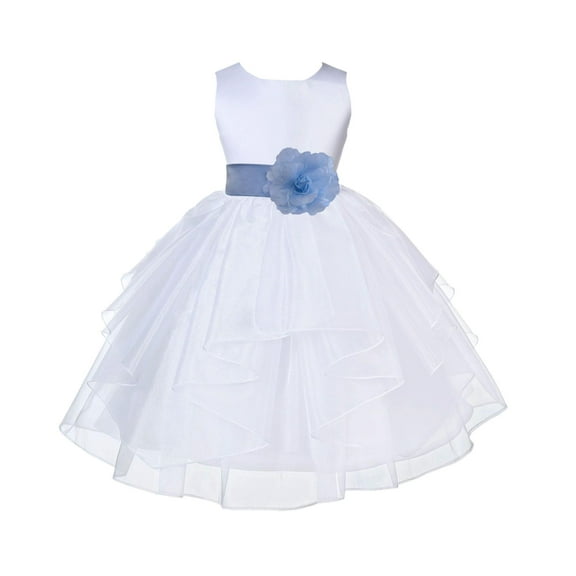 Ekidsbridal White Sky Shimmering Organza Flower Girl Dress Junior Bridesmaid Wedding Pageant Communion Baptism Gown 4613T 12