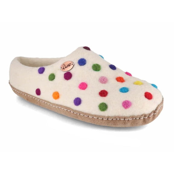 WoolFit® Felt Slippers Footprint, dotted white
