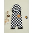thumbnail image 3 of Musuos Baby Boys Hooded Jumpsuit 3M 6M 12M 18M Checkerboard Pocket Sleeveless Hoodies Romper Summer Clothes for Infant, 3 of 10