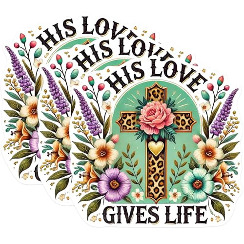 (3 Pack) Floral Cross Decals - Christian Laptop Decals - Religious Stickers - 3 Inches On Longest Side - Easy Peel & Apply - Made in USA - 3MCS0960