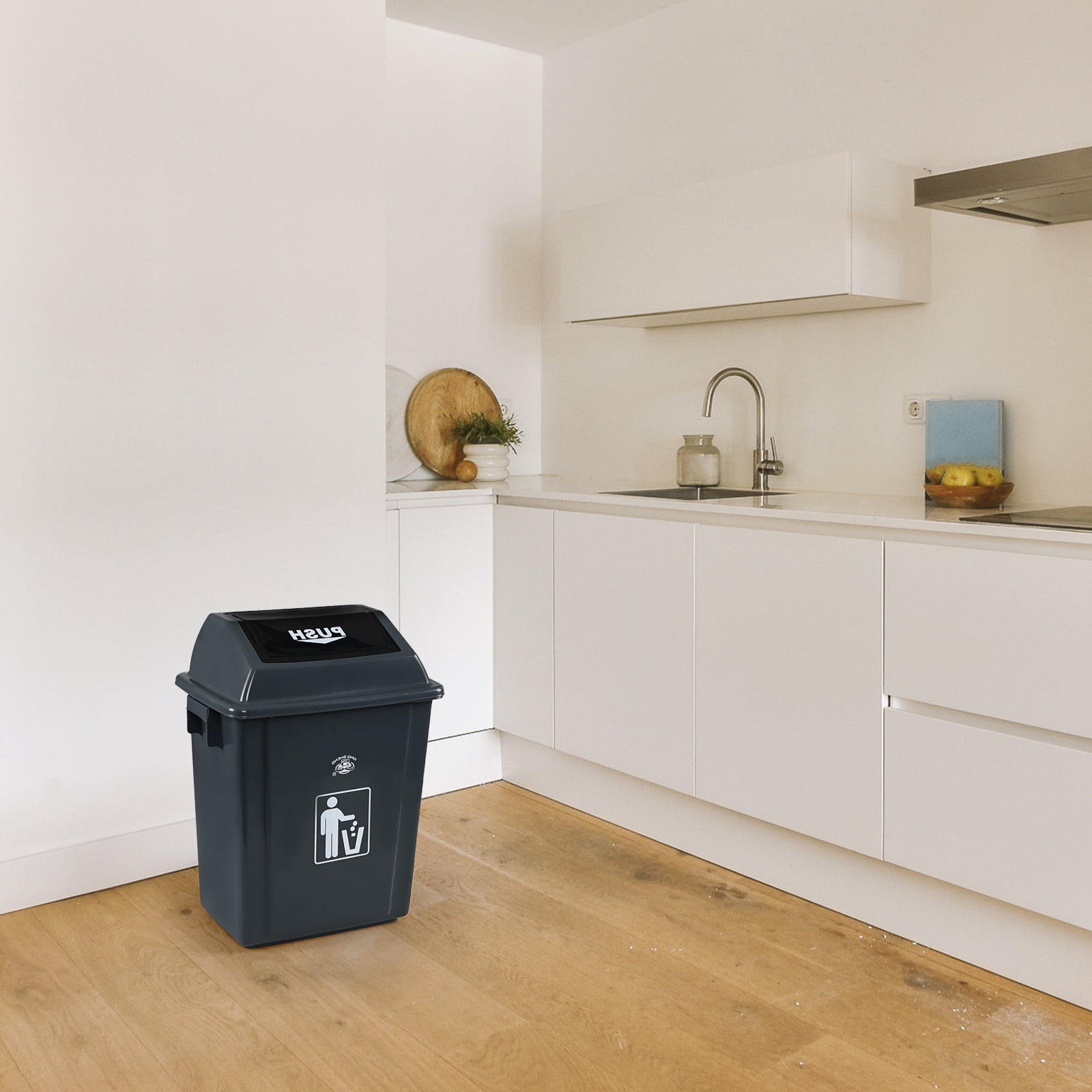 Loiycg 4-Pack 5.5 Gallon Plastic Swing Top Trash Can, Kitchen Garbage Can with Swing Lid, Gray