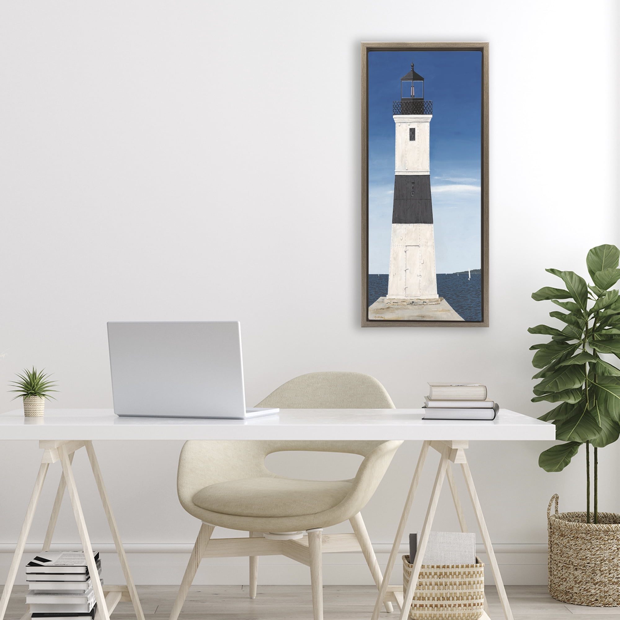 Stupell Industries Towering Lighthouse Beacon Brown Framed Floater Canvas Wall Art, design by Art Poulin