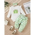 thumbnail image 2 of Bslissey Baby Girls Ireland Holidays 3Pcs Outfits Long Sleeve Letter Print Romper + Rainbow Print Pants + Headband 1M 3M 6M 9M 12M 18M Infant Casual Long Pants Sets, 2 of 10
