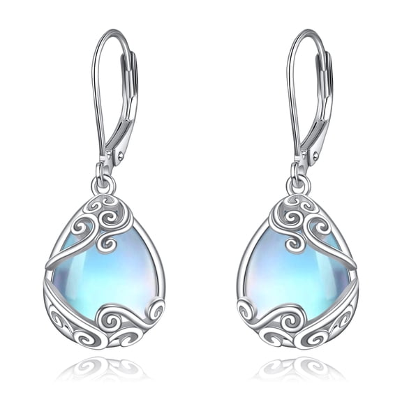 Moonstone Filigree Drop Dangle Teardrop Earrings 925 Sterling Silver Moonstone Leverback Earrings for Women Jewelry Gifts (A-Moonstone Filigree)