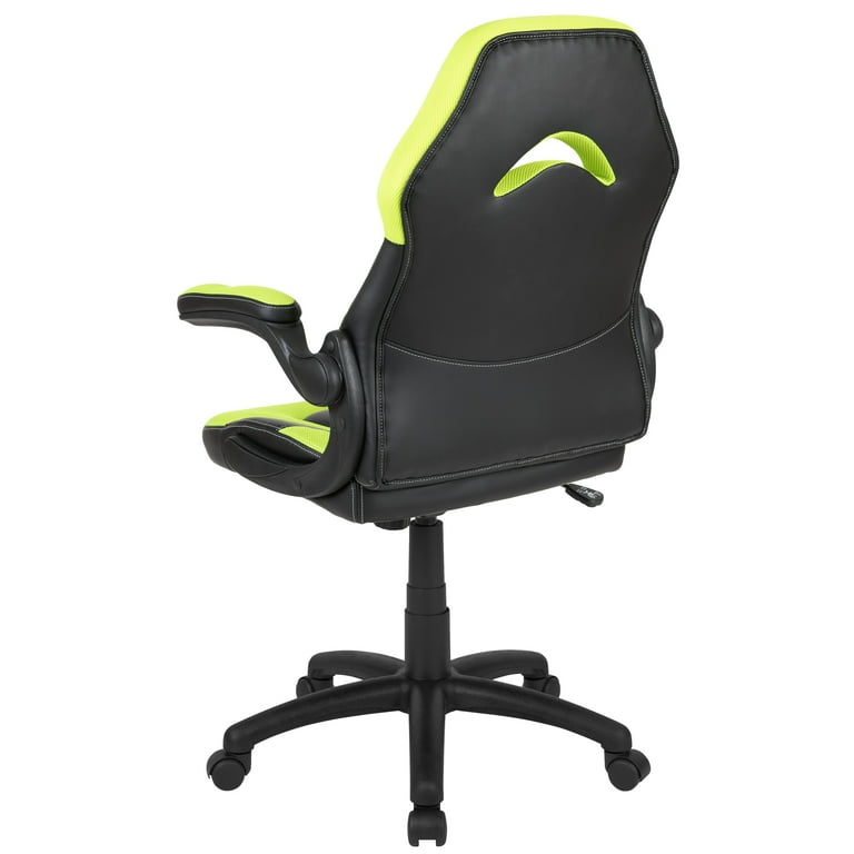Flash Furniture X10 Gaming Chair Racing Office Ergonomic Computer PC Adjustable Swivel Chair with Flip up Arms Neon Green Black LeatherSoft