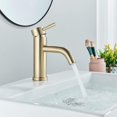 thumbnail image 3 of Elegant Bathroom Faucet, Solid Brass Construction For Hot & Cold Mixing, Drip-Free Performance By High-Quality Ceramic Cartridge, Easy Installation For Single Hole Sink, Brushed Gold Finish, 3 of 5