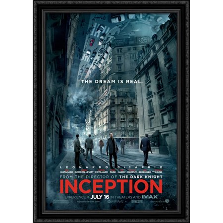 28x40 Poster - Inception 28x40 Large Black Ornate Wood Framed Canvas Movie Poster Art