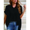 thumbnail image 2 of Musefolio Women V Neck Short Sleeve Shirts Plaid Loose Flowy Blouse S-XXL, 2 of 6