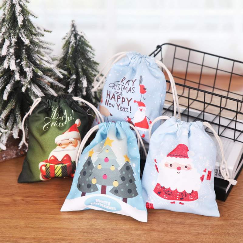 Christmas Drawstring Gift Bags Reusable Fabric Candy Bag Santa Claus
