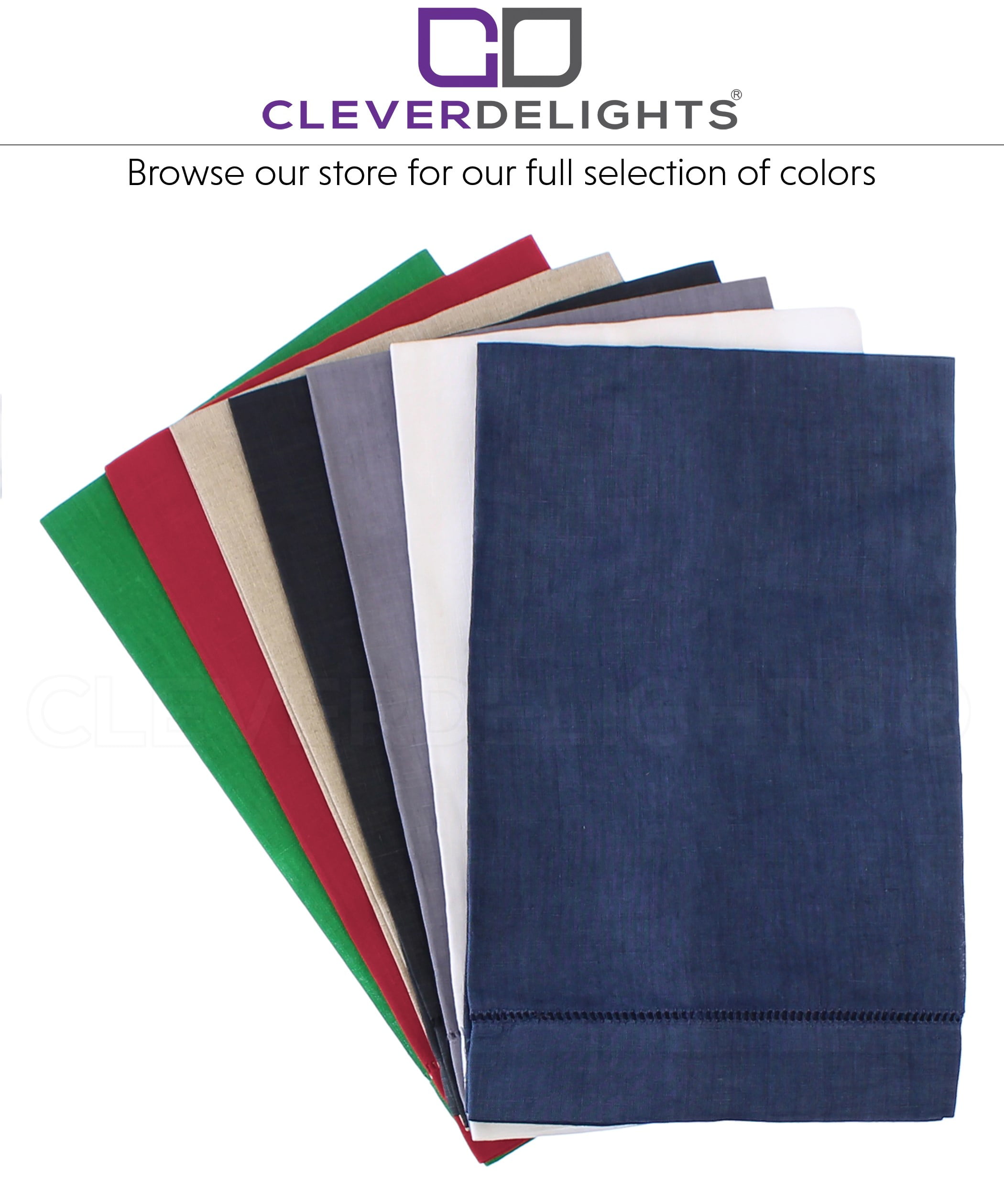 CleverDelights White Hemstitch Hand Towels - 6 Pack - 14" x 22" - 55/45 Linen Cotton Blend