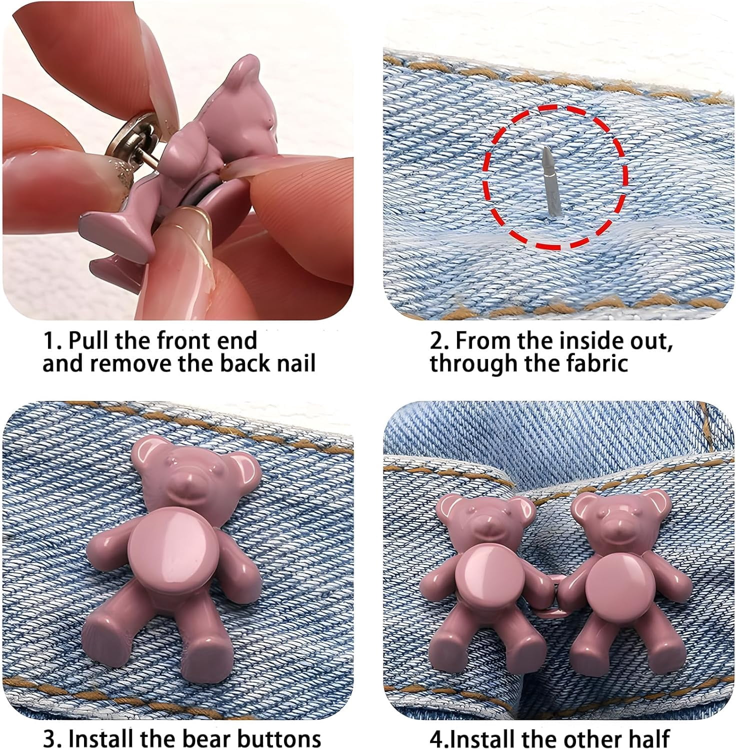 12 Set Bear Pant Waist Tightener, Adjustable Waist Buckle Set, Button Pins for Loose Jeans to Make Tighter, Button Adjuster for Pants, Jeans, Skirts, Sleeves