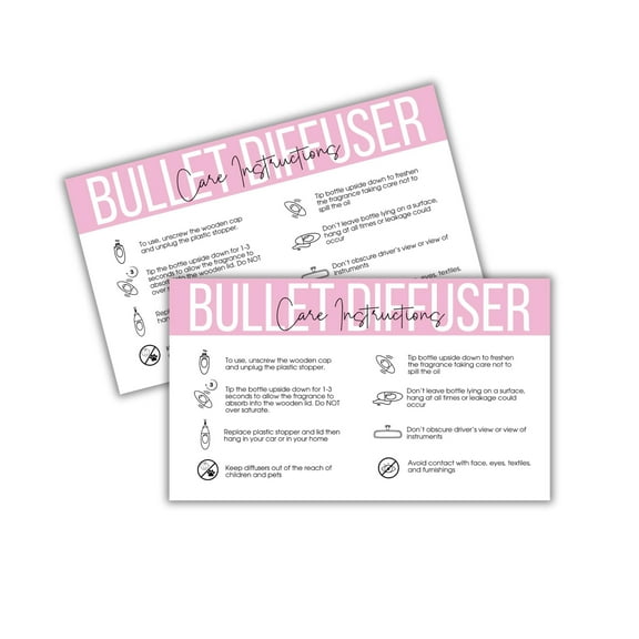 Bullet Car Oil Diffuser Care Freshie Instructions Cards  50 pk 3.5x2 Hanging Oil Wood Top Aroma Air Freshener DIY Bulk Package Inserts