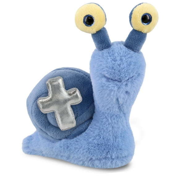 DolliBu Super Soft Blue Snail Stuffed Animal with Silver Cross Plush - Religious Baby Baptism Gifts for Boys and Girls, Dedication Christening Gifts Plush Prayer Toy Healing Teddy Bear - 5.5 Inches