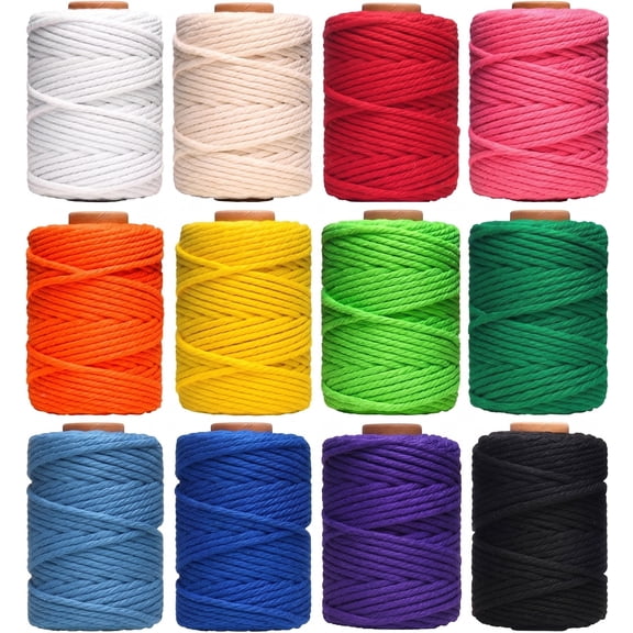 FANGSUN 12 Rolls Macrame Cord, 3mm Natural Cotton Twine, 4 Strand Colored Macrame String