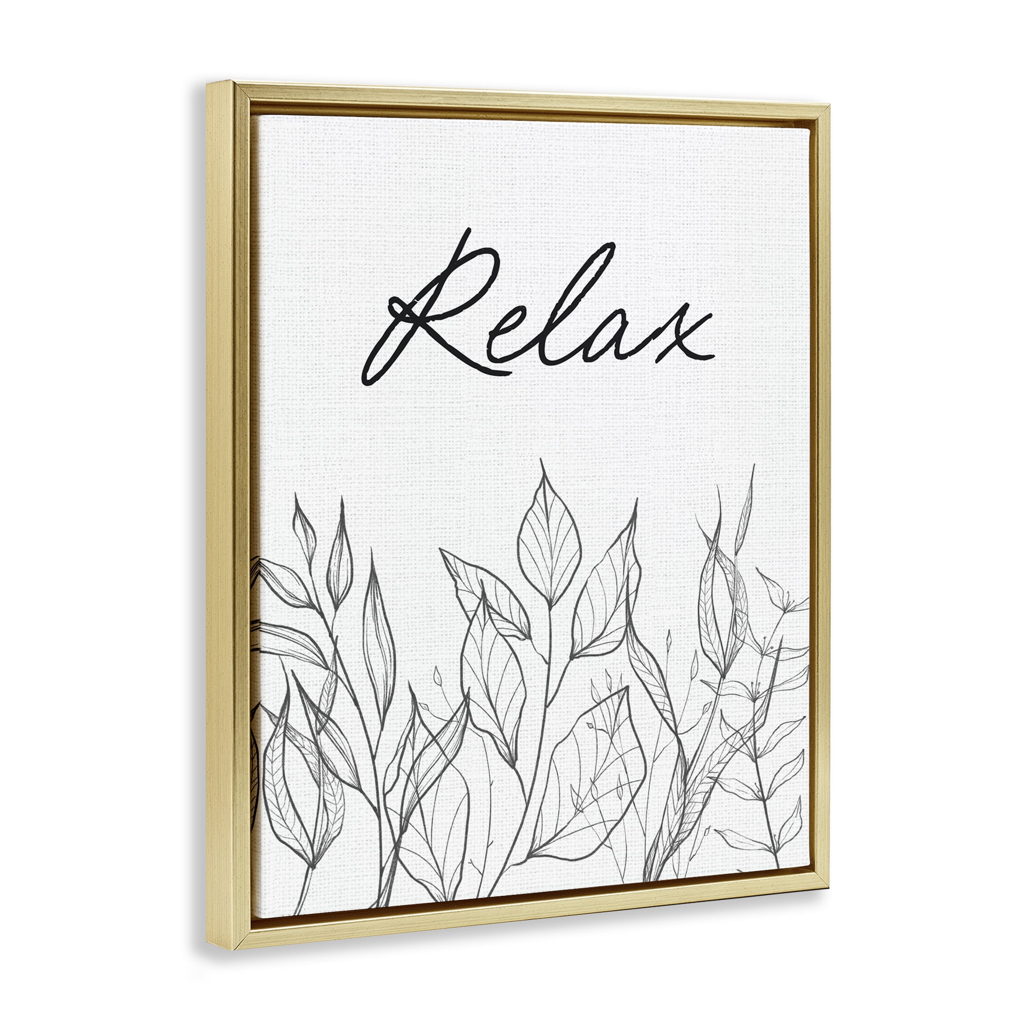 Relax with Leaf Outlines Gold Framed Floater Canvas Wall Art, design by Lettered and Lined
