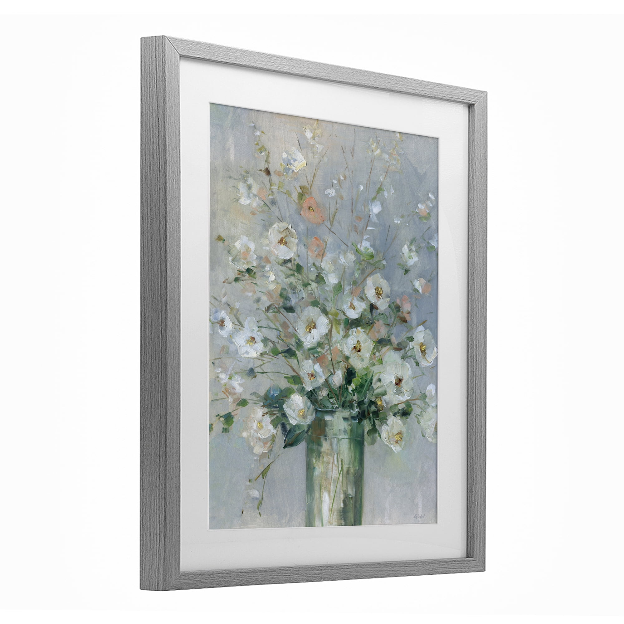 Stupell Industries Delicate White Blossoms Impression Gray Framed Print Under Glass, design by Sally Swatland