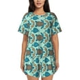 thumbnail image 1 of Fotbe Turtles And Seahorses Conjunto de Pijama Estampado para Mujer, 2 Piezas, Ropa de Dormir con Camiseta de Manga Corta y Shorts Suaves-X-Large, 1 of 6