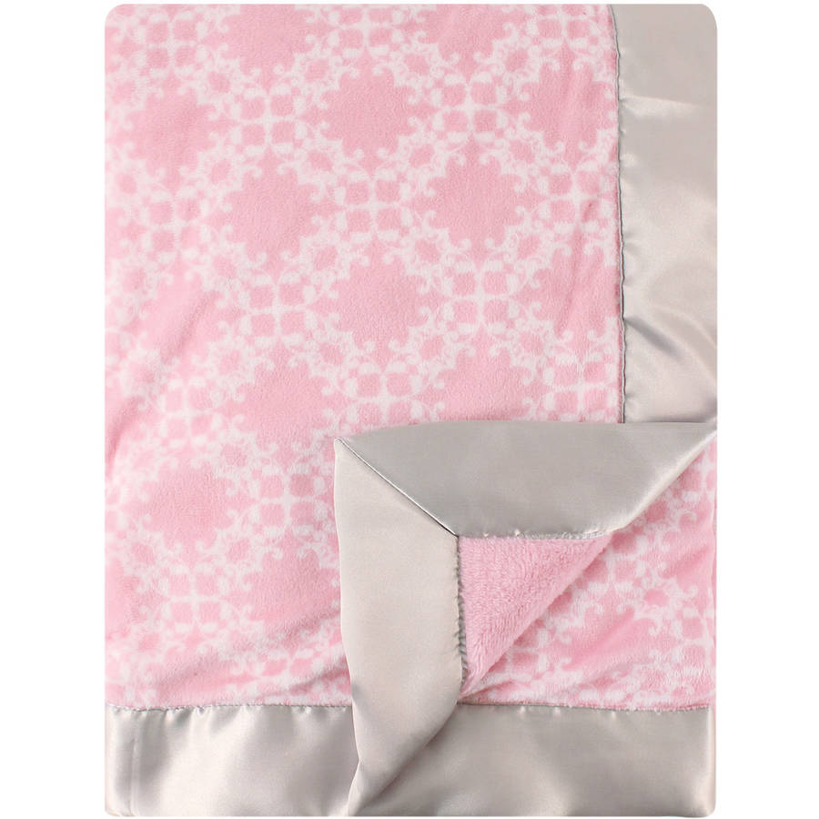 Hudson Baby Plush Blanket with Satin Backing, Damask