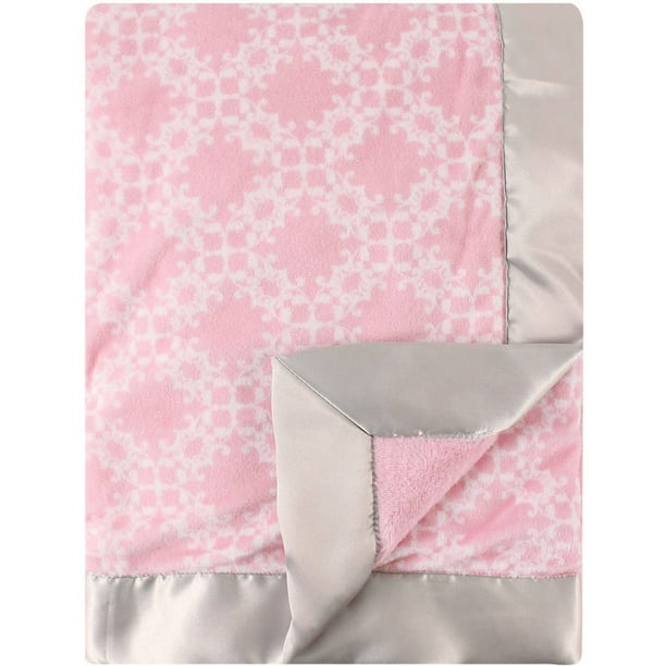 Hudson Baby Plush Blanket with Satin Backing, Damask