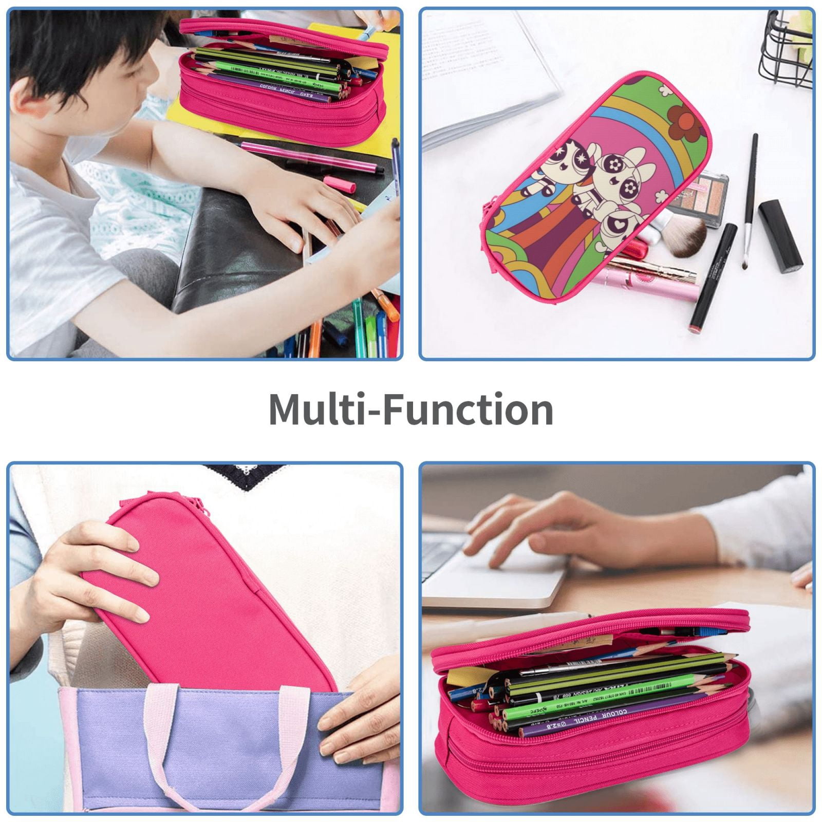 The Powerpuff Gi-rls Pencil Case Large Capacity Pencil Pouch Penbag Office Stationery Organizer Travel Makeup Bag Pink
