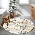 thumbnail image 3 of Round Rugs 4Ft, Yellow Grey Botanical Round Area Rug Washable Indoor Throw Carpet, Spring Floral Birds Vintage Soft Non Slip Circle Rug for Kitchen Nursery Room Home Decor Aesthetic, 3 of 8