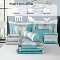 thumbnail image 6 of LANCO MODERN LIFESTYLE California King Comforter Set, Blue, 15 Pieces Room in a Bag, Jacquard with Patchwork, Luxury Bed Set with Sheets, Curtains, Bed Skirt, Pillow Shams, Cases and Pillows, 6 of 11