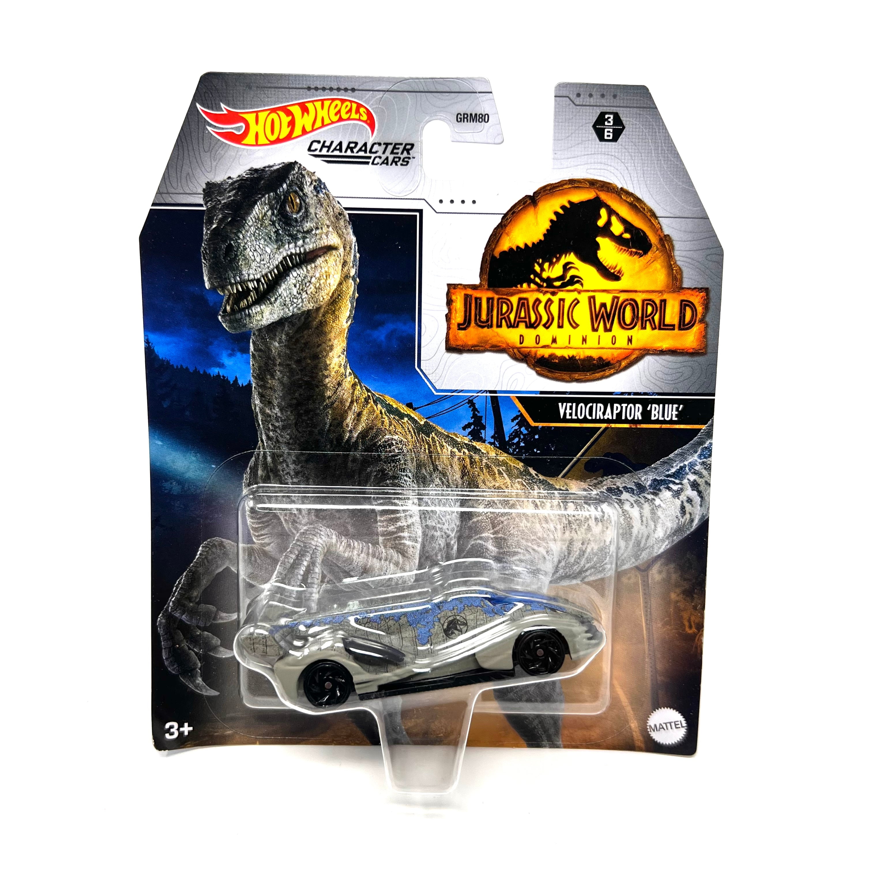 Hot Wheels Character Cars Jurassic World Dominion Velociraptor Blue
