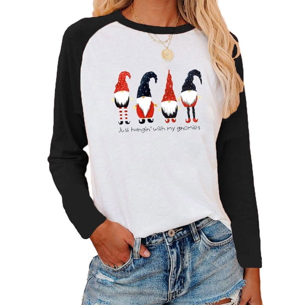 Pntutb Blusa de manga larga con cuello redondo y costuras navideñas para mujer Pntutb Pntutb-6006
