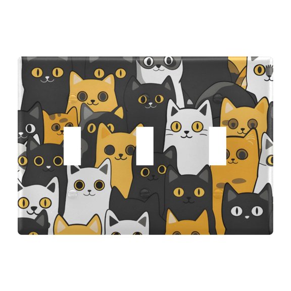 Yellow Black White Cat Toggle Switch Wall Plate 2-Gang Unbreakable Durable PC Flush Fit Round Edge 4.48x6.37in