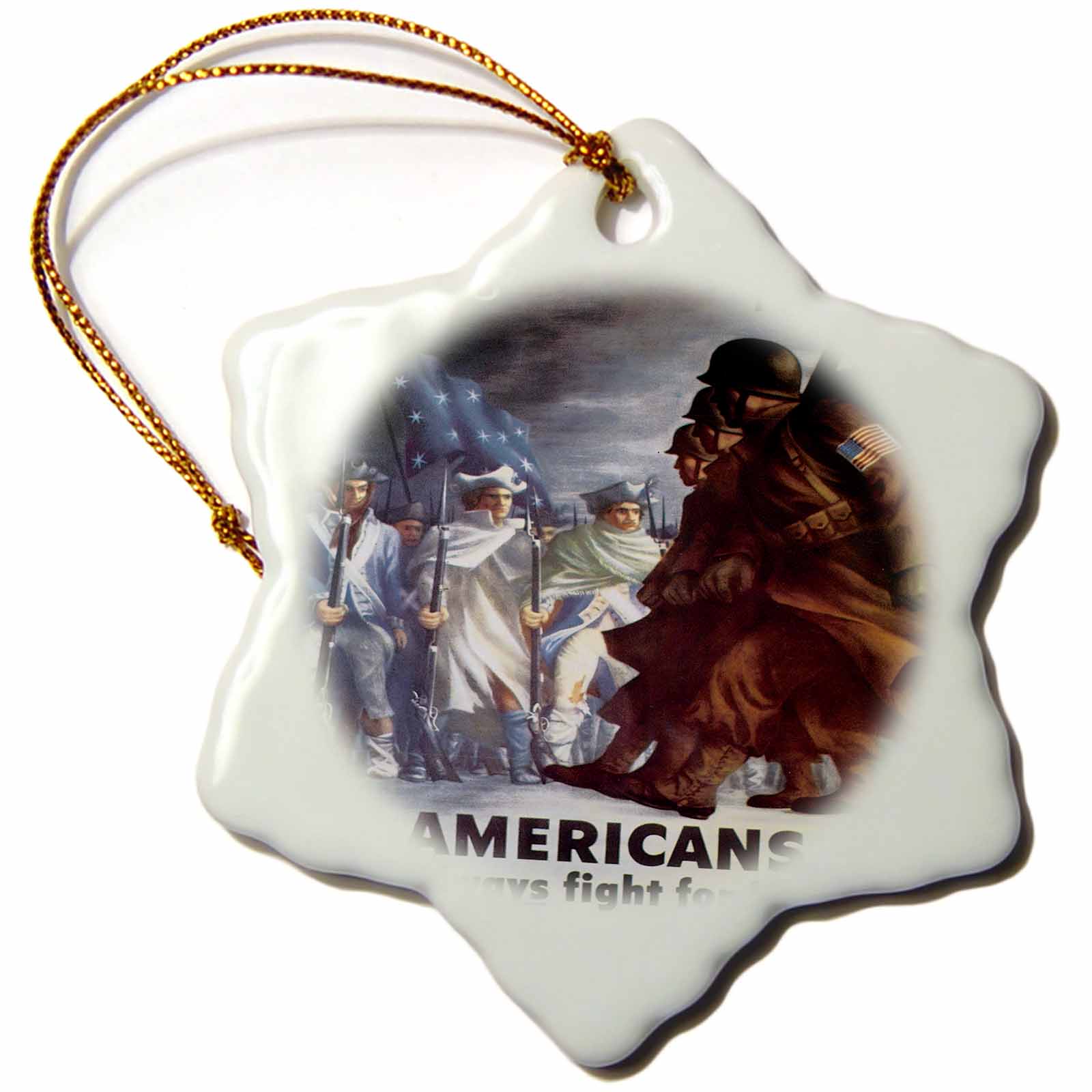3drose Vintage Americans Will Always Fight For Liberty Poster Multi-Color Porcelain Holiday Decorative Accent Snowflake Ornament, 3" - image 1 of 1