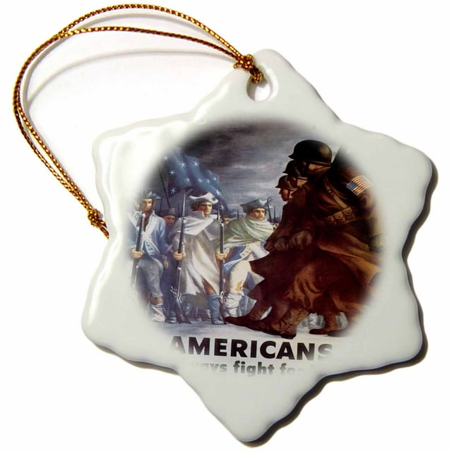 3drose Vintage Americans Will Always Fight For Liberty Poster Multi-Color Porcelain Holiday Decorative Accent Snowflake Ornament, 3"